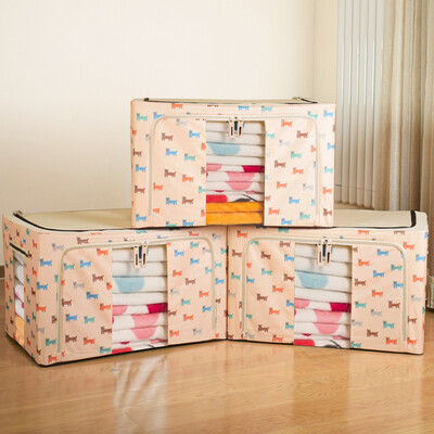 

ShengNiShangPin 88L Oxford cloth storage box storage box storage box cotton quilt clothing hundred-nano box extra large steel frame beige puppy 3 Pack