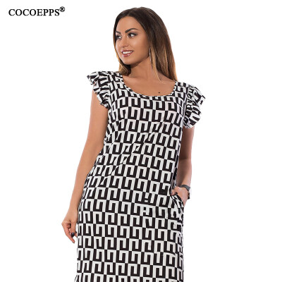 

COCOEPPS New Geometric Print Women Dress 2017 Summer Big Size Ruffles Femme Dresses Large Size Ladies Office Plus Size Vestidos