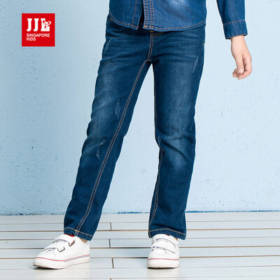 

JJLKIDS Partner Club children's clothing boy cowboy trousers children's autumn section of the big child straight pants BCK71076 denim blue 140