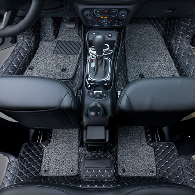 

Huashi jeep guide foot pad 17 new Jeep guides all surrounded by leather feet four seasons universal foot pad car modification special luxury section with wire ring - black rice