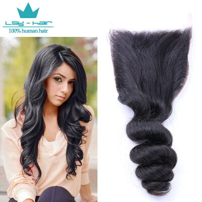 

Loose Wave Lace Closure 4x4 Peruvian Virgin Human Hair Top Closures Middle Part Extensions With Baby Hair Bleached Knots