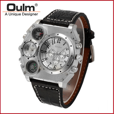 

2016 Oulm 1349 Unisex Dual-movement Sports Mechanical Watch with GMT Dual Time Display Thermometer & Compass