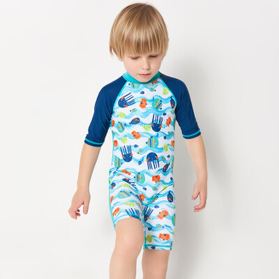 

Yi Zi EZI children&39s students Siamese swimwear boys baby sunscreen surfing clothes Ezi16083 blue small fish printing 130cm