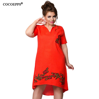 

COCOEPPS Fashionable Embroidery Dress 2017 Summer Large Size V-Neck Women Dress Plus Big Size Loose Short Sleeve Female Vestidos