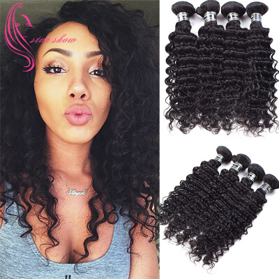 

7A Deep Wave Peruvian Virgin Hair 4 Bundles Deep Wave Hair Weave Extensions Natural Color Can Be Dyed and Bleached
