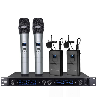 

Double promise U5300 one drag four wireless microphone microphone with double waist hanging (collar clip \ head wear) conference training host