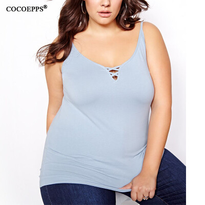 

COCOEPPS plus size Criss Cross V Neck women Tank Top 2017 New Ladies Casual Lace up Vest Tops Large size femme black blue White