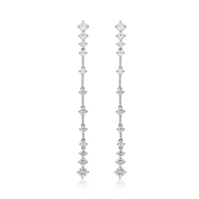 

Static style eyebrows heart long section simple tassel artificial zircon earrings female S925 silver needle earrings trendy fashion wild Christmas gifts to send his girlfriend silver silver