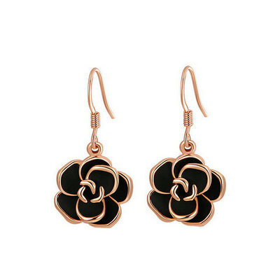

Yoursfs 18K White Gold Plated Black Rose Flower Pendant Drop Hook Earring for Women