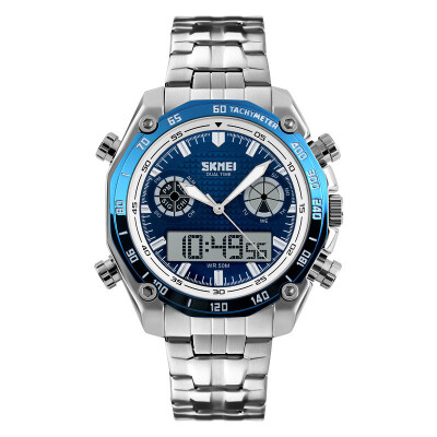 

Steel waterproof electronic watch fashion trend double male male watch business watch as gift for man