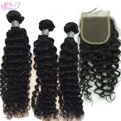 

QDKZJ Brazilian Curly Hair With Closure deep curly wave Hair 3 bundles Brazilian kinky curly hair with closure deep wave