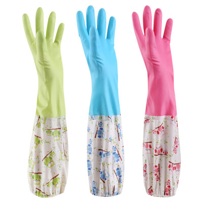 

Jingdong supermarket] happy cat (KLM) three-color long section of gloves fingertips thin section without cotton bunched with lanyard household gloves bulk sales G3