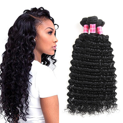 

Fine Plus Brazilian Deep Wave Hair 3 Bundles 7A 100% Unprocessed Virgin Human Hair Weave Black Color 300g in Total