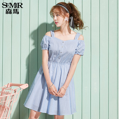 

Semir stripes are thin&sweet puffs sleeves shoulder to shoulder long section 19037140602 blue&white tone S