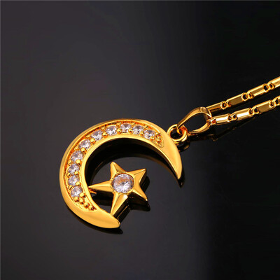 

U7 Moon Star Pendant Necklace For Women Muslim Jewelry