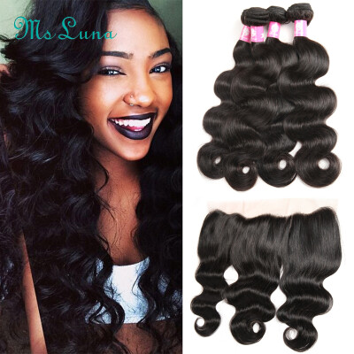 

7A Grade Unprocessed Brazilian Virgin Hair Bundles With Lace Frontal Body Wave Lace Frontal Closure With Bundles Fast Shipping