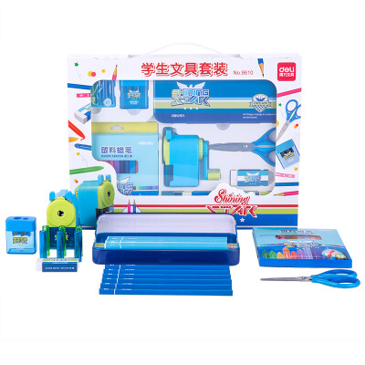 

Deli 68877 student stationery gift box kit children&39s school supplies spree 8 sets of blue