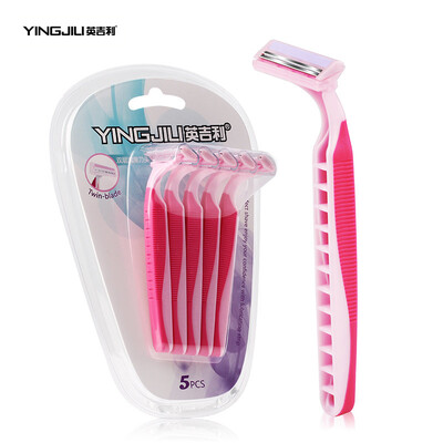 

YINGJILI 2 Layer Blades women Shaving Razor Manual safety Shaving Hair Removal Razor With 5 Pcs