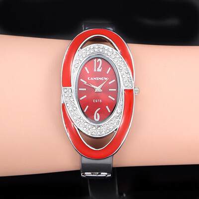 

2017 New Luxury Brand Fashion Bracelet Watch Oval Dial Rhinestone Quartz Watches Women Dress Cuff Bracelet Ladies Wristwatch