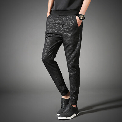 

AEMAPE casual pants men's solid color fashion casual pants hummer pants printed nine pants JT1703 black