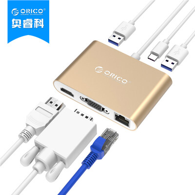 

ORICO (ORICO) RCNB типа с трансфицировали HDMI / VGA HD конвертер / Gigabit Ethernet порт RJ45 кабель / 2 USB3.0 док USB-C HUB хаб сплиттер золота