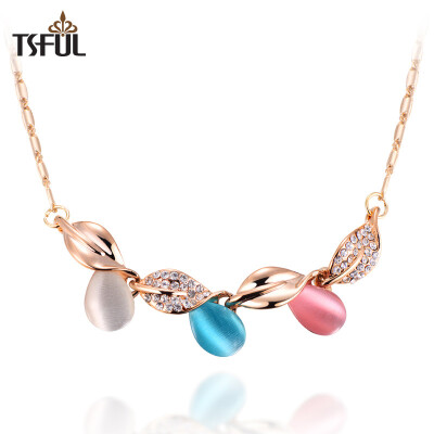 

Tsful TS00155027NK Necklace female gold color imitation cat's eye stone Korean clavicle chain short section fashion accessories accessories jewelry colorful stone