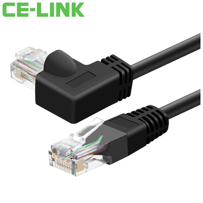 

CE-LINK 1732 CAT6 Six-class high-speed cable 3-meter right-angle head right-turn network cable 90 degrees elbow cable line round gold-plated shrapnel network cable black