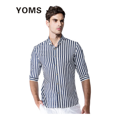 

YOMS shirt men stripes Slim fine cotton sleeve shirt