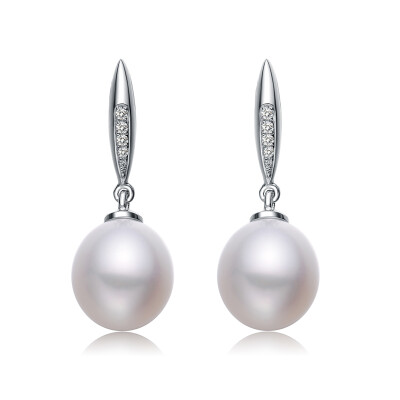 

Jingrun pearl demure S925 silver inlaid white freshwater pearl earrings earrings ear drops water droplets strong luster 8-9mm