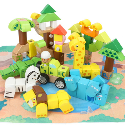 

Te Bo children (topbright) TAUNO animal building blocks 120 large particles fight pieces of wood toys wooden fight puzzle children's toys