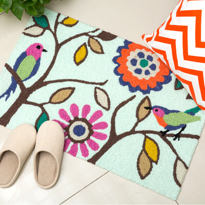 

You Li carpet handmade cartoon kitchen pad wool braid dust mats wear non-slip slippery absorbent water can be washed into the door floor mats birds flowers 40 60cm