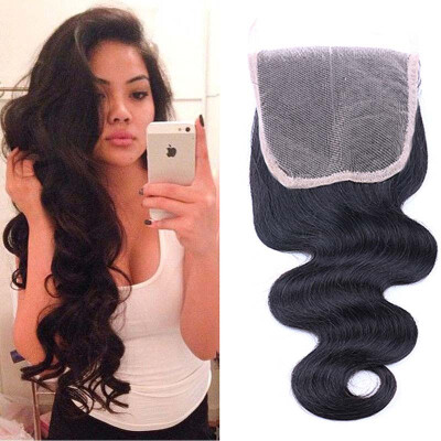 

Malaysian Body Wave Lace Closure Three Part 4x4 Non Remy Human Hair Natural Black Shipping Free Can Mix with Bundles