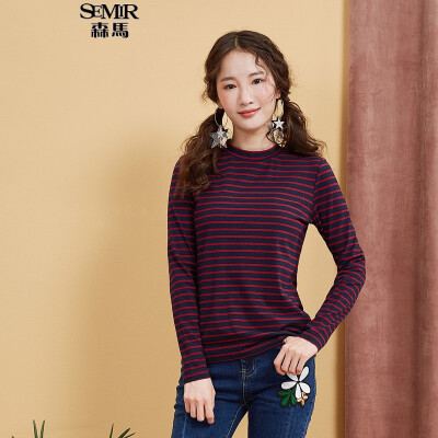 

Semir sweater women 2017 autumn stripes were thin collar collar shirt sweater 12316010026 blue and red tone