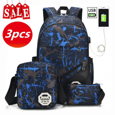 

3PSC Casual Backpack External USB port Charge Laptop Crossbody Bag Shouder Bag School Backpack Large Capacity Outdoor Backpack