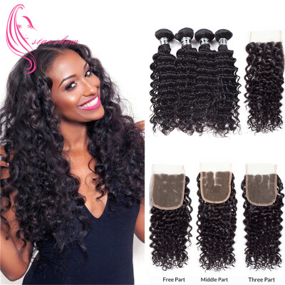 

7A Malaysian Hair 4 Bundles With 4x4 Closure Deep Wave Hair Excellent Hair Weave Bundles Excellent Quality Excellent Texture