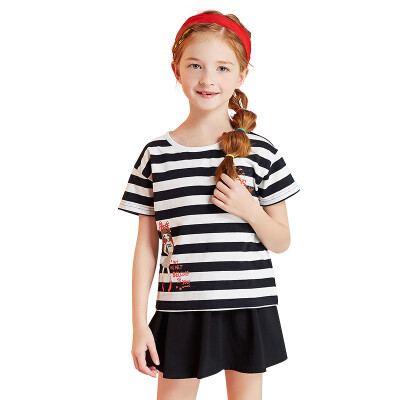 

Descartes DEESHA girls in the set of large children 2 sets of 2017 girls summer comfortable wild fashion stripes suit 811721907 black stripes 120