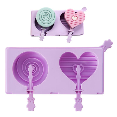 

Jekelo Jekero Silicone Popsicle Ice Cream Ice Cake Mold Two-Mold Child Little Ice Stick Ice Cake Mold Purple Lollipop&Love Shape