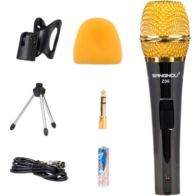 

Double promise Z06 professional moving cable microphone network K song computer speaker loudspeaker microphone black gold with triangular bracket microphone battery 65mm adapter