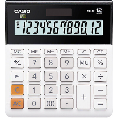 

CASIO MH-12-WE Small 12-Bit Dual Power Supply Ultra-Wide Calculator White Professional Computing Series