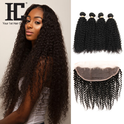 

HC 8A Kinky Curly Lace Frontal with Bundles Малайзийские девичьи волосы с закрытием 4 комплекта Кудрявые фигурные волосы Девы с 13x4 фронтальными