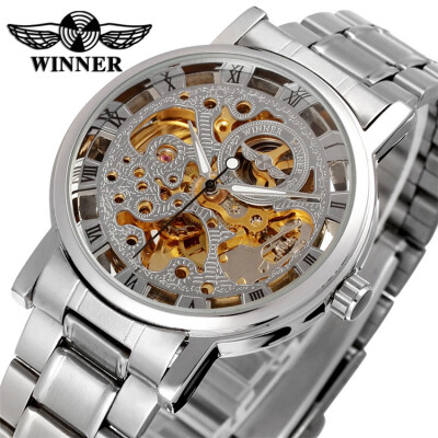 

WINNER New Men Sport Silver Watch Mens Mechanical Watches Luxury Bezel Design Clock Men Automatic Skeleton Watch