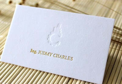 

White thick cotton paper business card, Gold foil letterpress visiting card