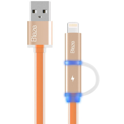 

BIZE Micro USB charging&data transfer cable 1m gold, Biaze Micro USB Lightning 8-Pin Charging Cable Orange Gold