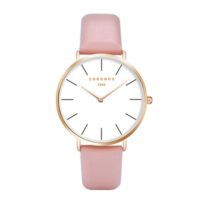 

CHRONOS Watch Men Women Rose Gold Silver Casual Quartz-Watch Leather Watch Simple Elegant Clock