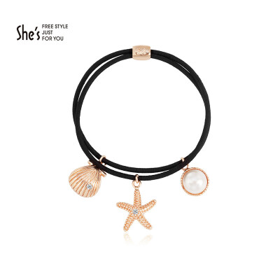 

shes Qian Zi headdress hair accessories thin hair ponytail rose gold starfish shell pendant double hair ring gold