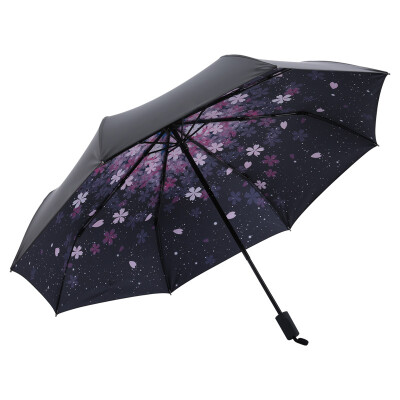 

Mido MAYDU cherry umbrella black plastic sunscreen UV protection three fold sun umbrella creative girls folding umbrella M3335