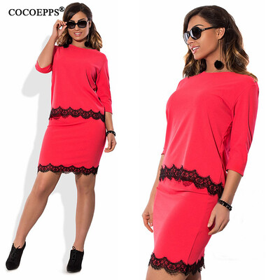 

COCOEPPS Elegant Sexy lace 2 piece set women dresses big size 2017 plus size women clothing 6xl dress Wear to Work Office dress