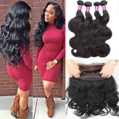 

Pre Plucked 360 Lace Frontal Closure With Bundles Brazilian Virgin Human Hair Body Wave Weave 360 Frontal Band Natural Hairline