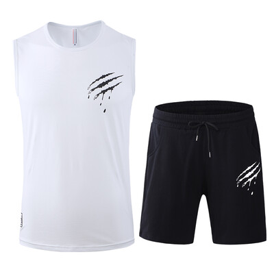 

Husda Men&39s Outdoors Short Sleeve Vest Five Shorts Two-Piece Sports Running Fitness Set Quick-drying Gymnasium Training Wear Basketball Wear Gray XL