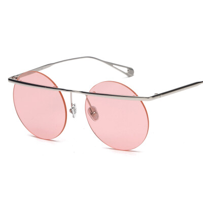 

Peekaboo Oversized Round Sunglasses Men Vintage Clear Blue Pink Yellow Steampunk Rimless Sun Glasses Female Male Uv400 Metal Leg G